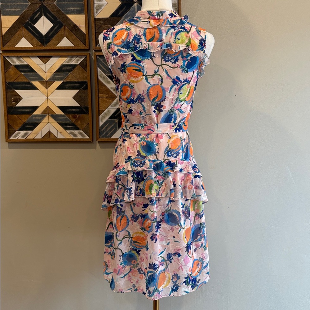 SALONI Floral Ruffle Button Down Tie Mini Dress size 0 - Picture 5 of 11